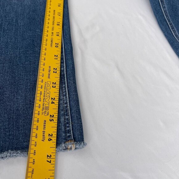 Mica Super Hi Rise Straight Leg Denim Jeans Mid-Wash Distressed Raw Hem Women 24 - Picture 16 of 16